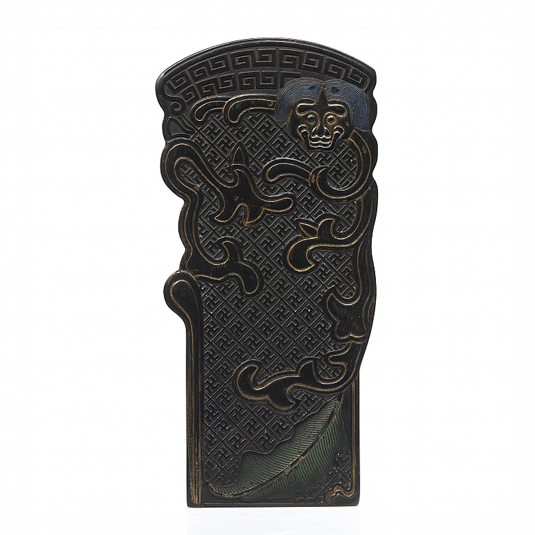 Pieza de tinta con policromía, dinastía Qing