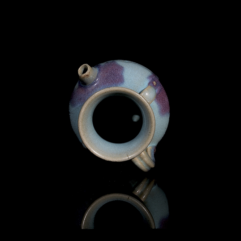 Jarra de cerámica con doble asa y esmalte Junyao, estilo Yuan