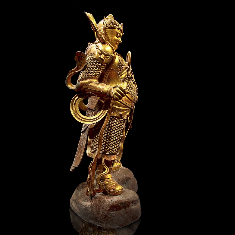 Magnificent bronze figure of ‘Guăng Mù Tiān wáng, Heavenly King’, Ming dynasty
