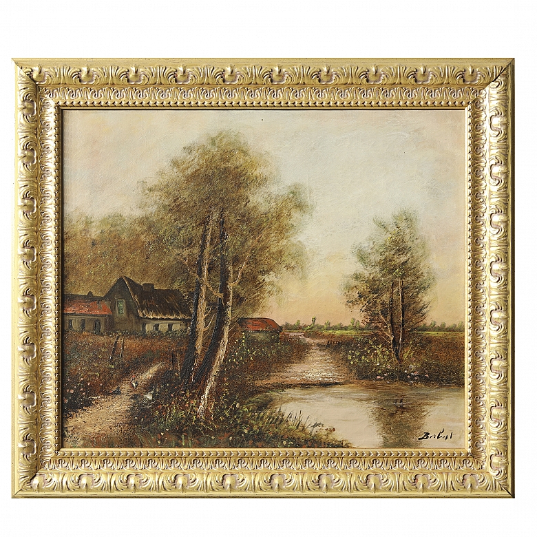 20th-century French school ‘Houses by the Lake’