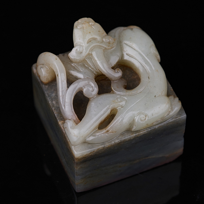 Sello de jade gris y blanco