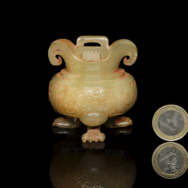 Incensario de jade blanco tallado, periodo Reinos Combatientes