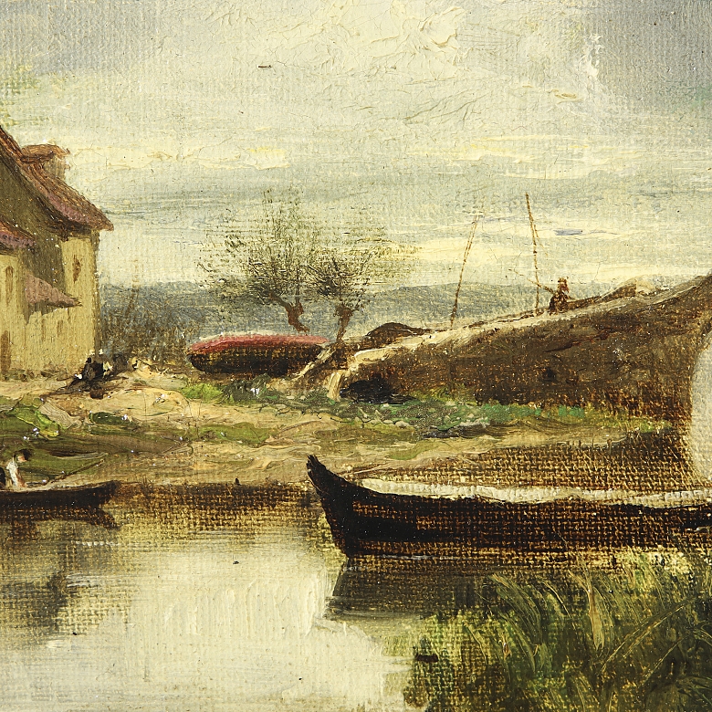19th-20th century French school ‘Village near two bridges’