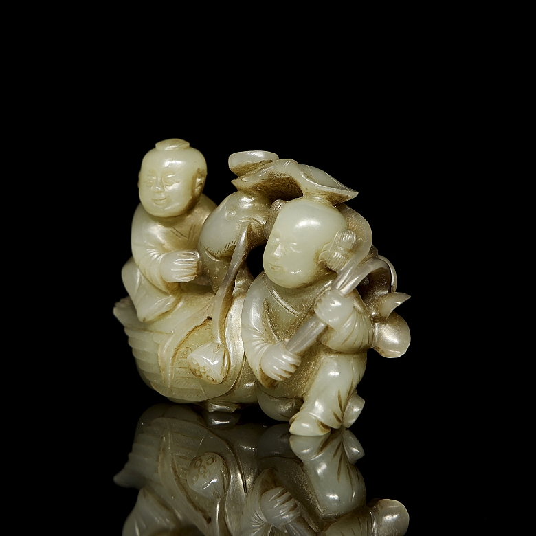Jade figure ‘Children and Goose’, Qing dynasty - 3
