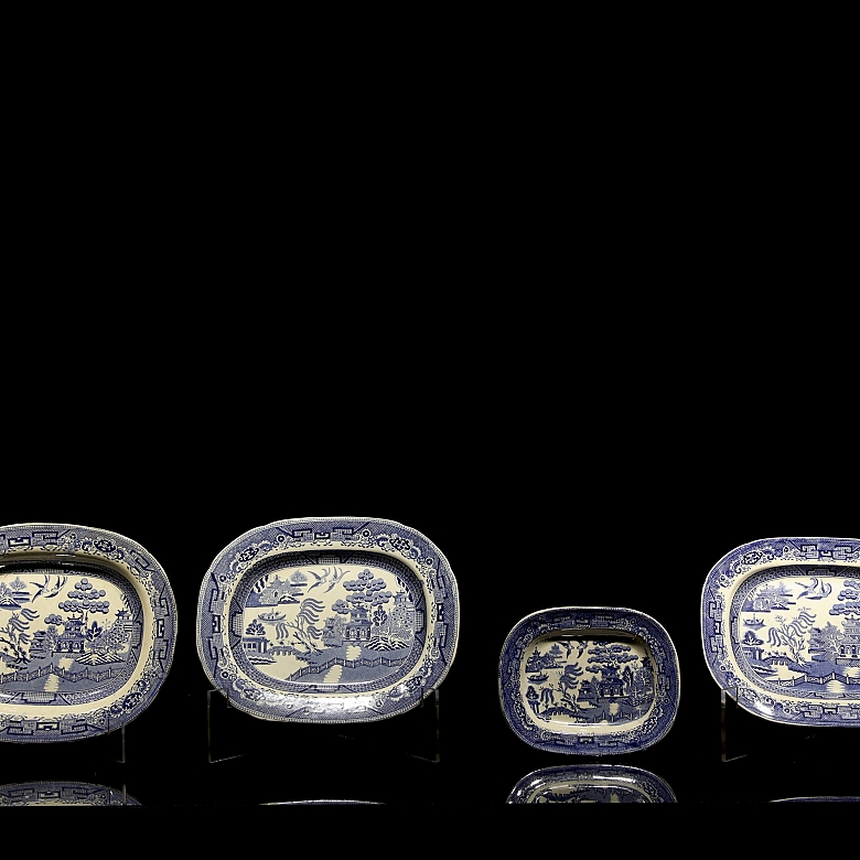 四只柳叶纹托盘,石质陶器,斯塔福德郡,十九世纪