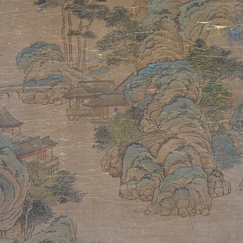 Chinese painting ‘Village Among the Mountains’, signed Lu Zhi