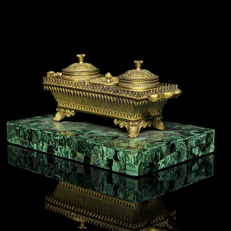 Louis XIV style scribe's desk on malachite, 19th century - 8