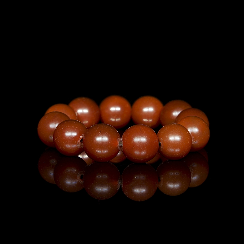 Pulsera de doce cuentas de ágata Nanhong, dinastía Liao