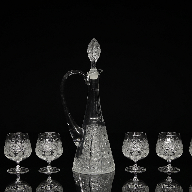 Set of glassware with jug and six glasses, 20th century