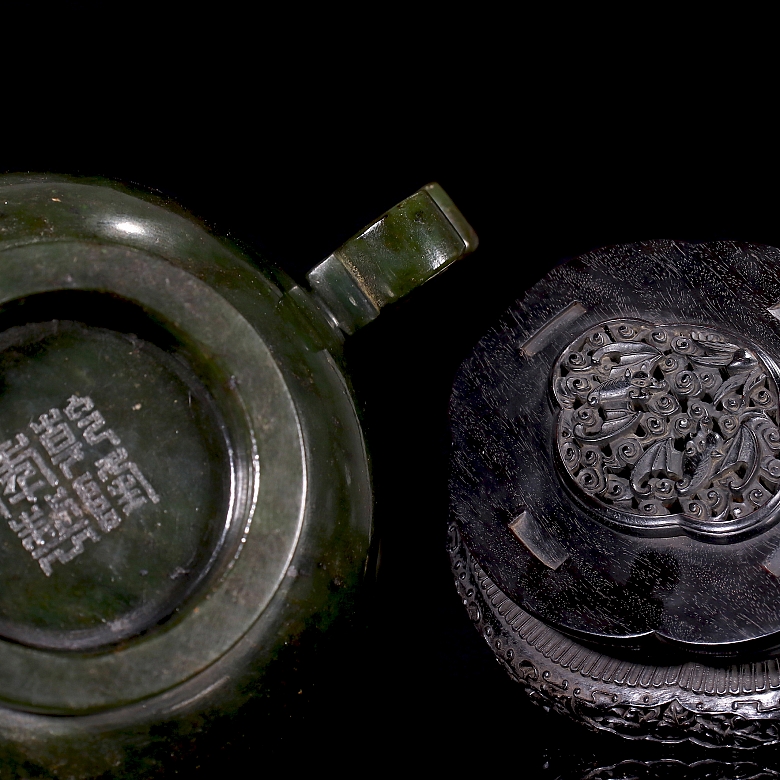 Conjunto de taza y plato de jade espinaca 