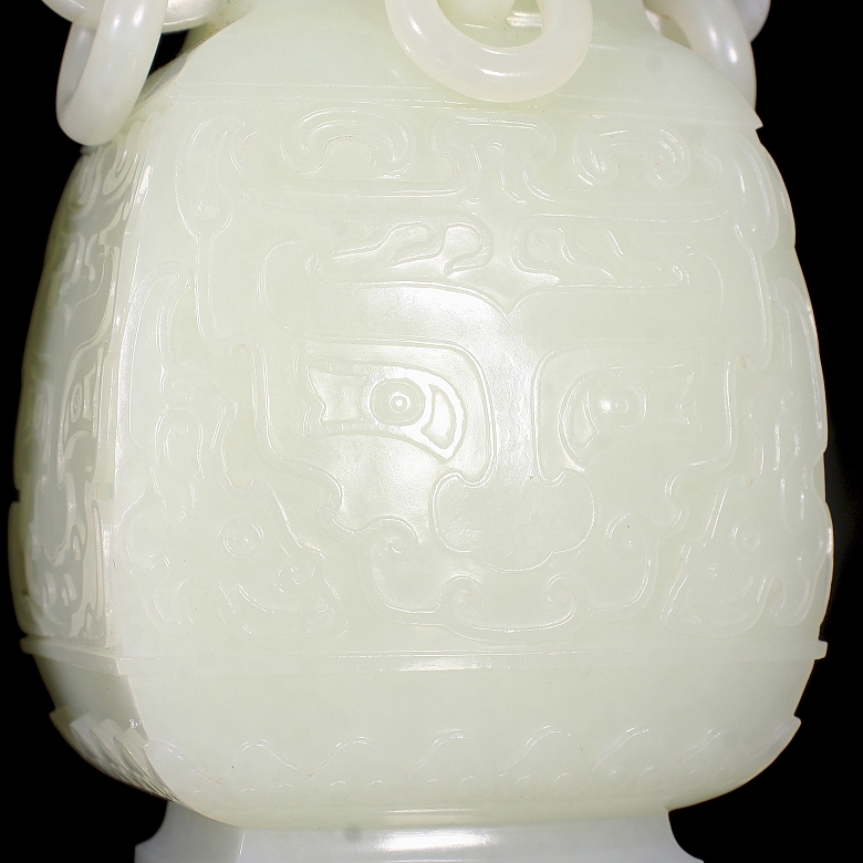 Jarrón colgante de jade blanco de Hetian, dinastía Qing