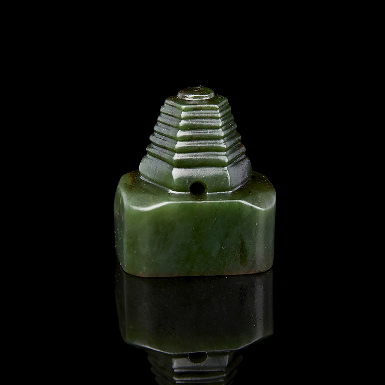 Spinach green jade ‘Pagoda’ seal, Qing dynasty