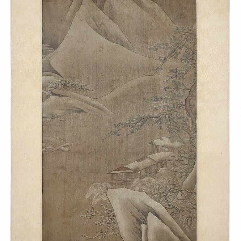 Pintura china “Montañas nevadas”, con firma Wen Boren - 5