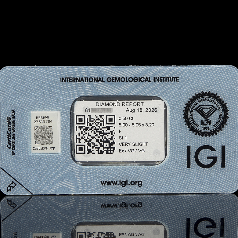Diamante natural en talla brillante, 0.50 ct, certificado IGI - 1