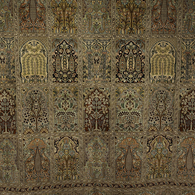 Alfombra kachemir seda pura, diseño Ghom, s.XX