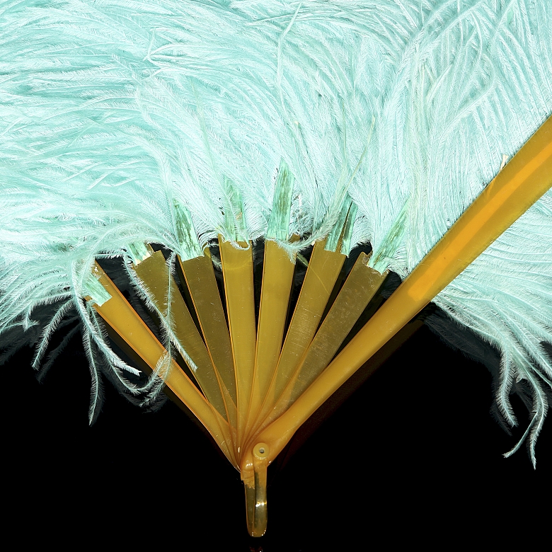 Fan with sky blue feathers, 20th century