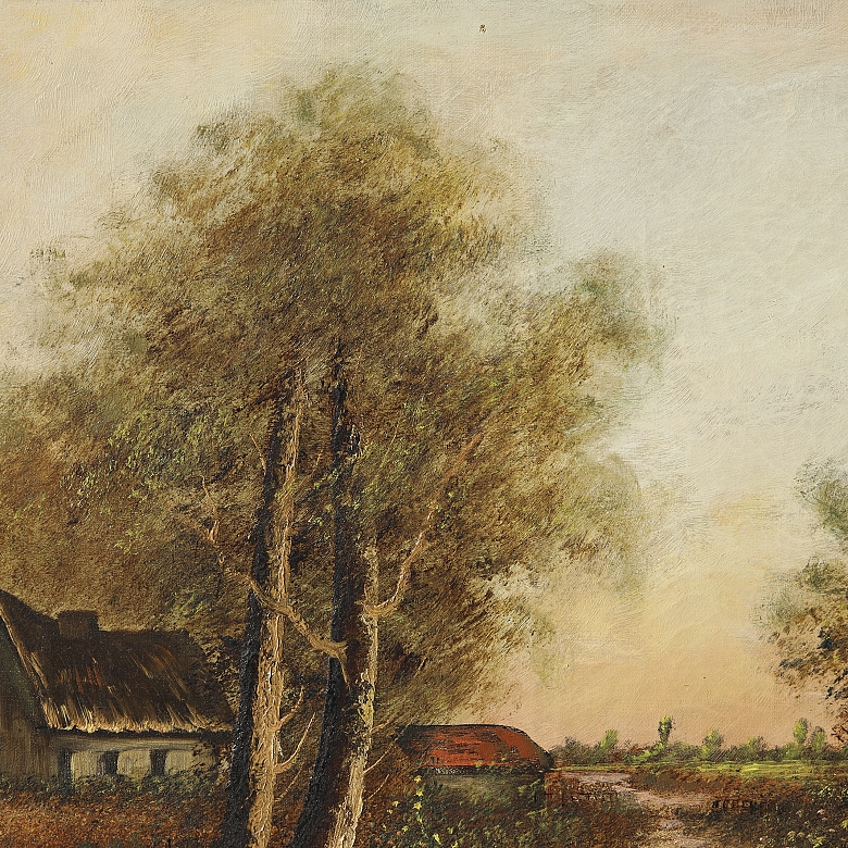 20th-century French school ‘Houses by the Lake’