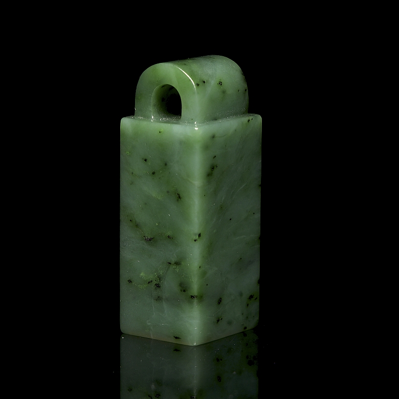Sello de jade verde espinaca, dinastía Qing