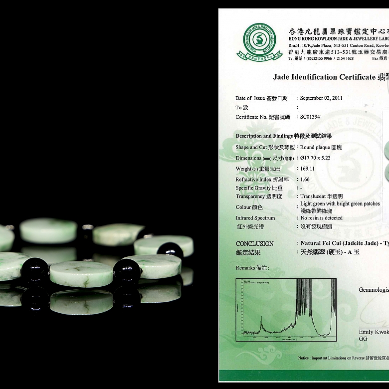 Pulsera de jadeita natural, dinastia Qing