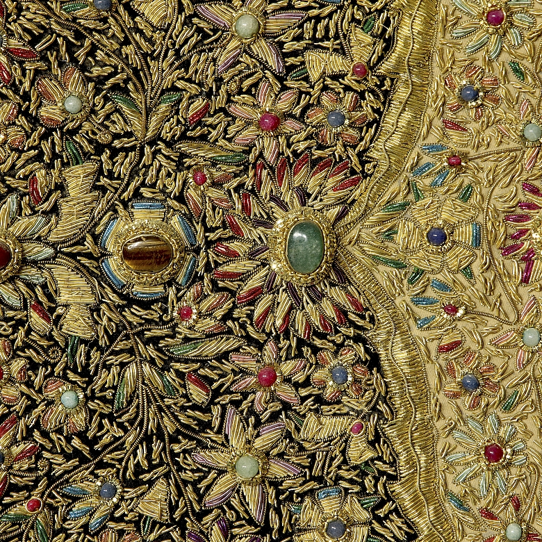 Embroidered tapestry ‘Zardozi’, with coloured gems, India, 20th century