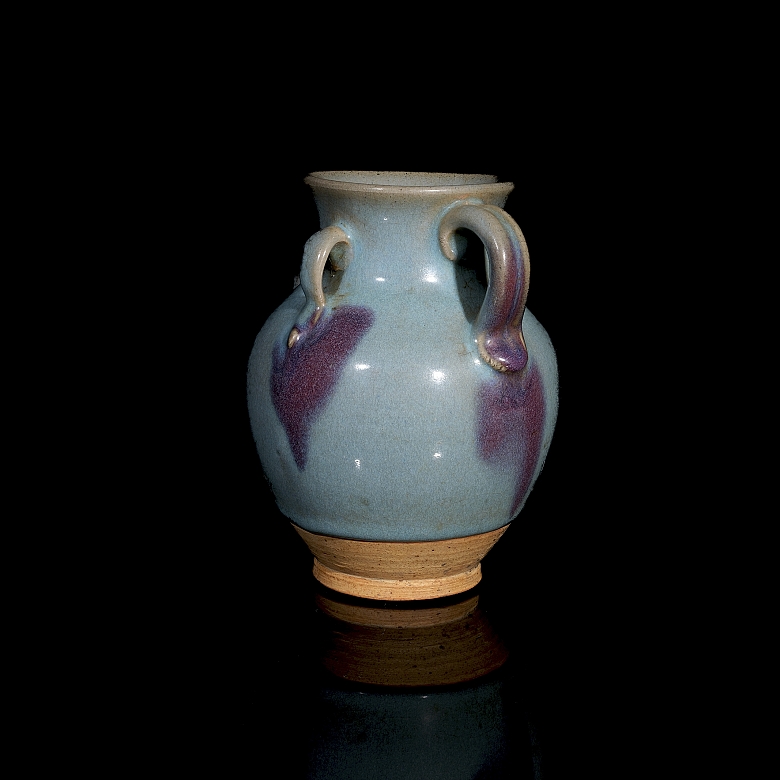 Jarra de cerámica con doble asa y esmalte Junyao, estilo Yuan