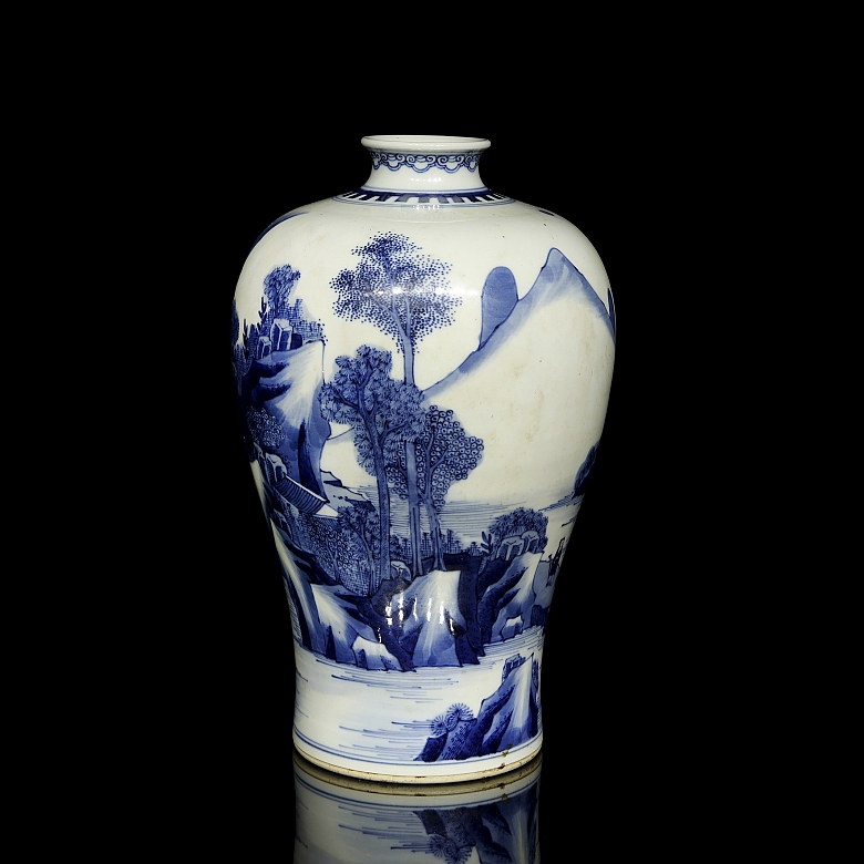 Jarrón meiping de porcelana azul y blanca 