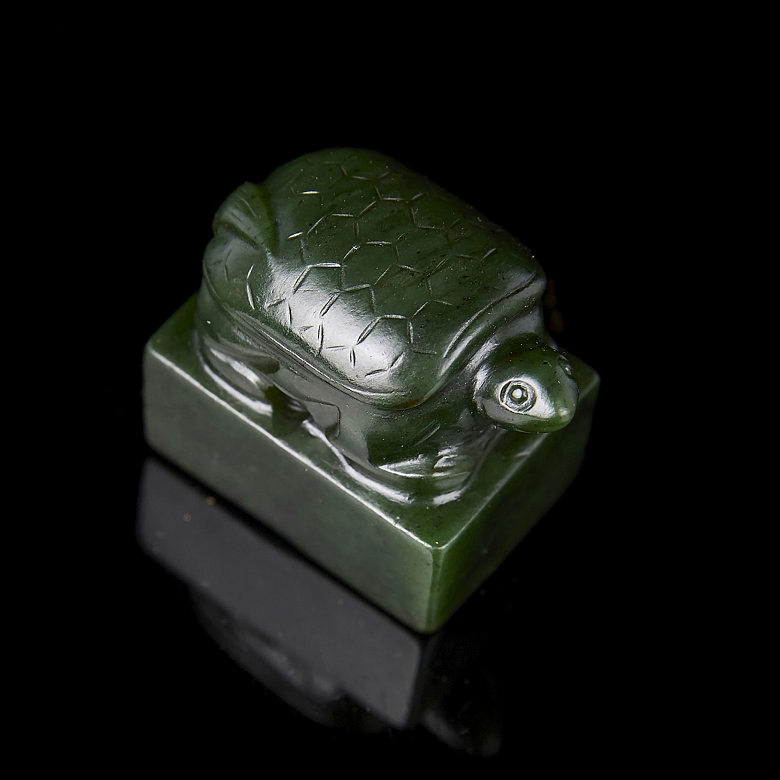 Spinach green jade ‘Turtle’ seal, Qing dynasty
