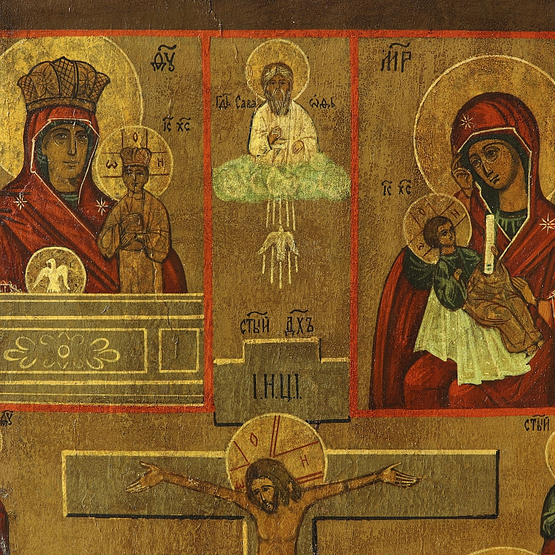 Orthodox icon, “The Crucifixion and the Four Virgins,” 20th century
