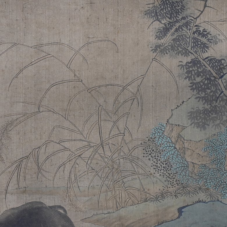 Chinese painting ‘Ox and calf in landscape,’ with Xuande seal