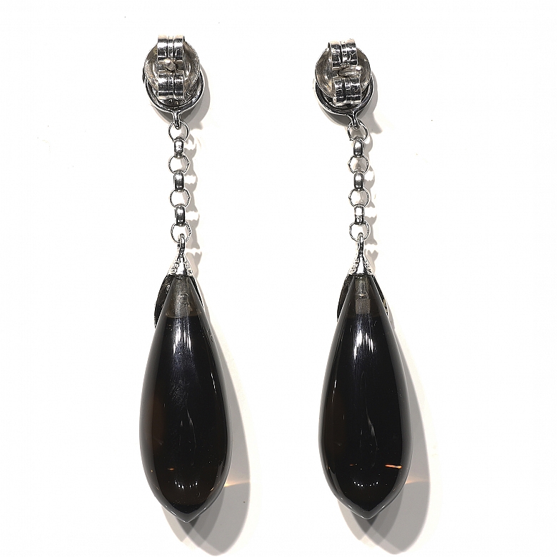 Pendientes de oro blanco de 18k con cuarzo fumé y diamantes