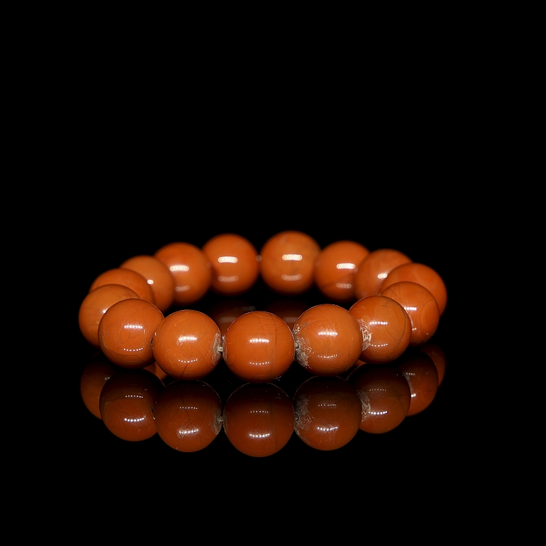 Pulsera de quince cuentas de ágata nanhong, s.XX