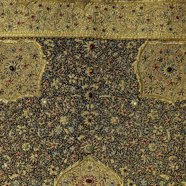 Embroidered tapestry ‘Zardozi’, with coloured gems, India, 20th century