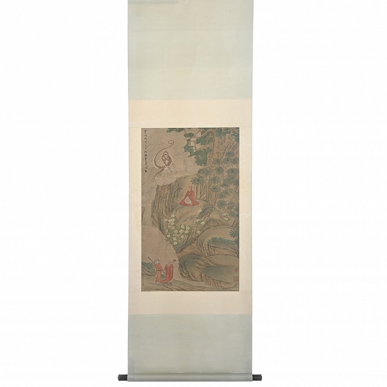 Pintura china “Sabio con dragón”, con firma Cui Zizhong