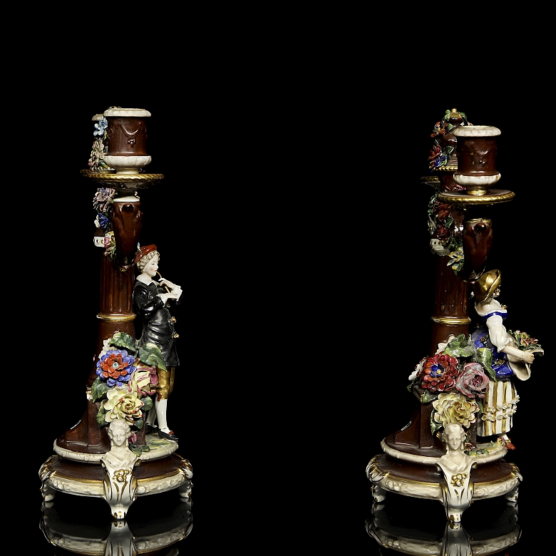 Capodimonte “Pair of porcelain candlesticks,” 20th century