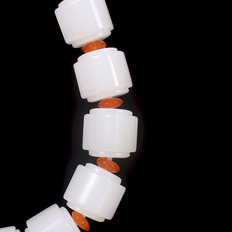 Pulsera de cuentas de jade blanco de Hetian, dinastía Qing