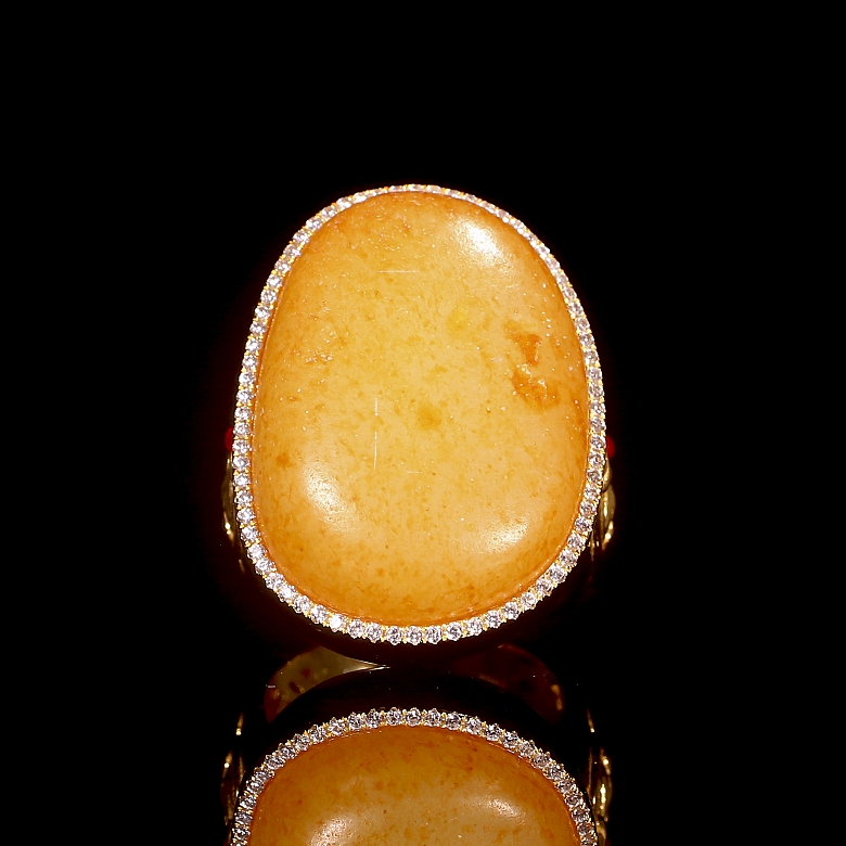 Gold-plated silver ring with Hetian jade, Qing dynasty