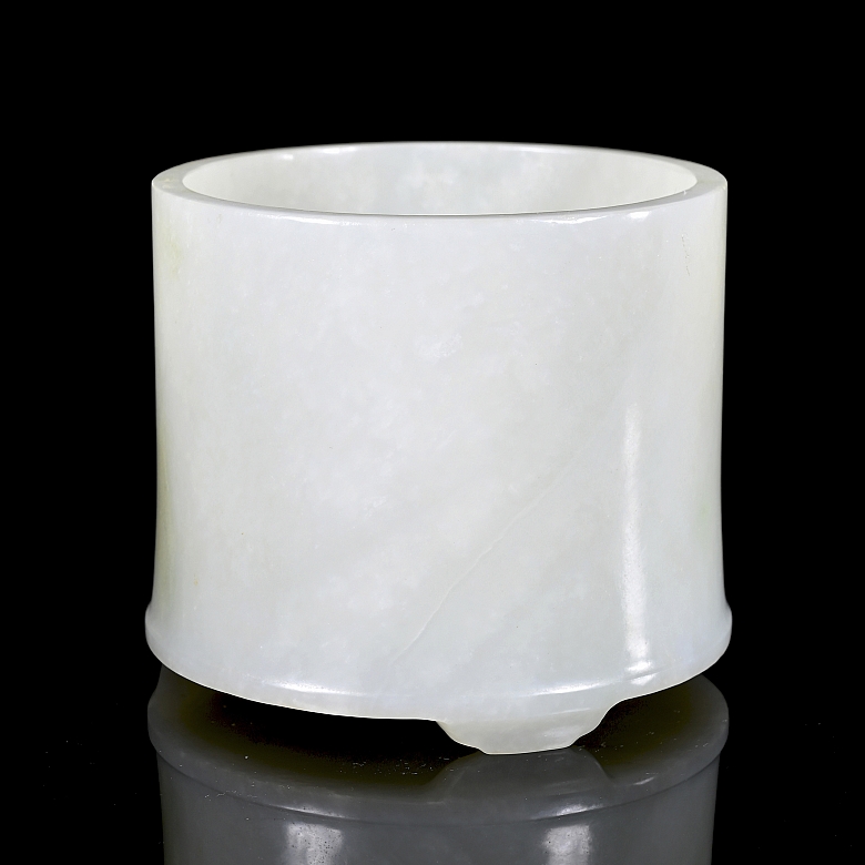 Bote para pinceles de jade blanco de Hetian, Dinastía Qing