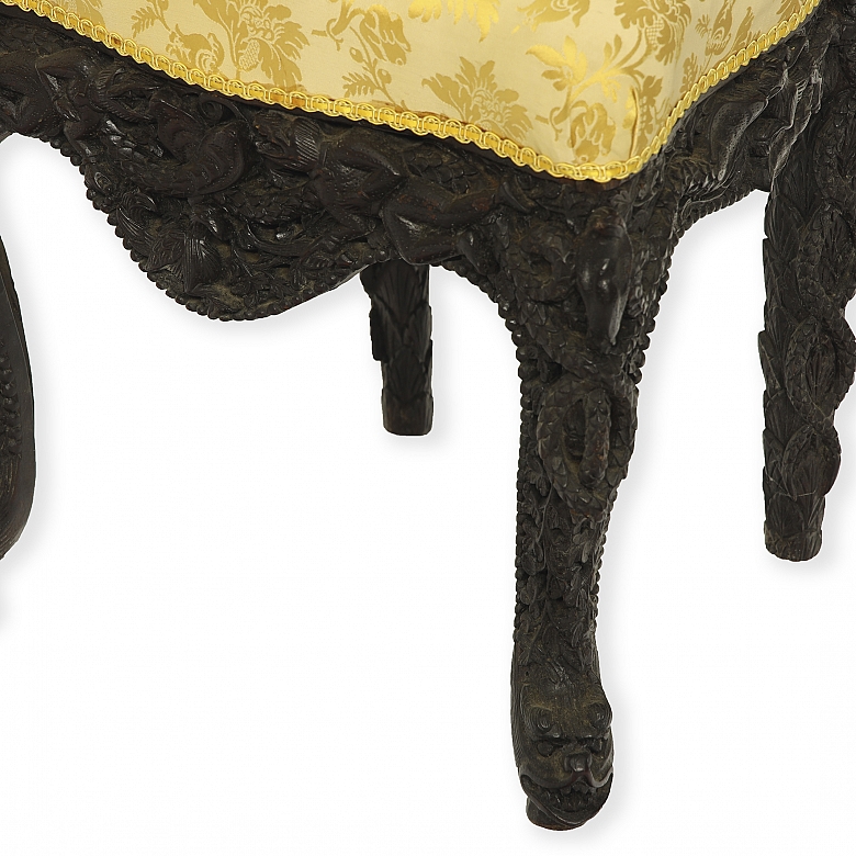 Pair of Thai carved wooden chairs, carved wood, 19th century - 7