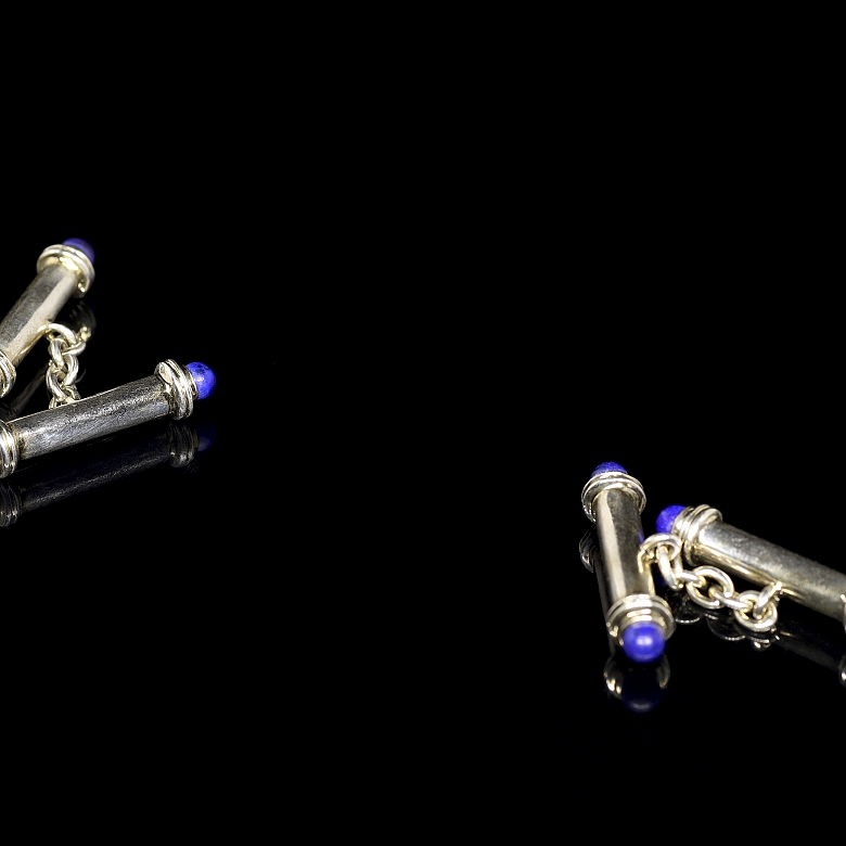 Gemelos de plata con piedras azules