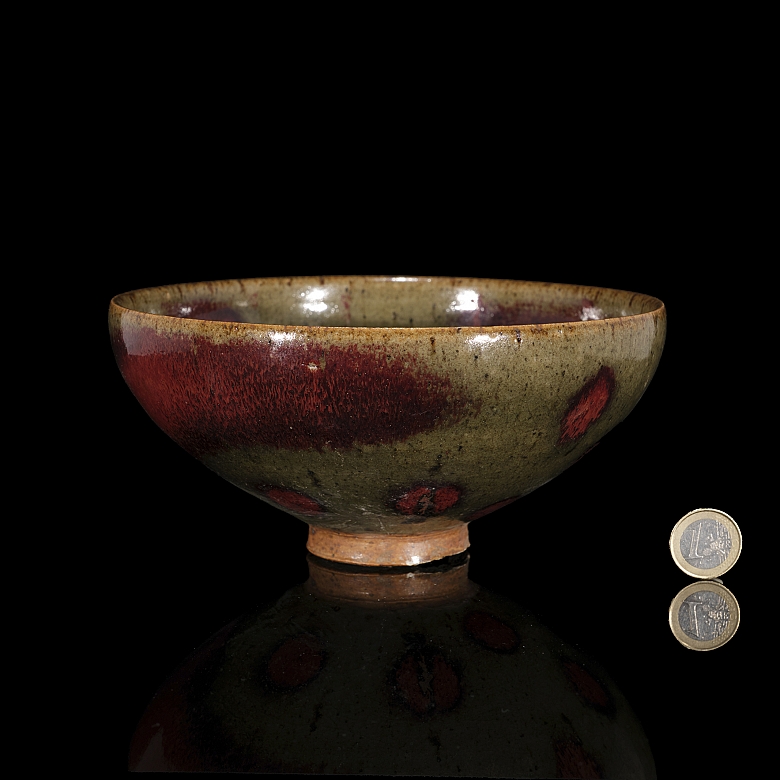 Cuenco de cerámica con esmalte Junyao, dinastía Yuan