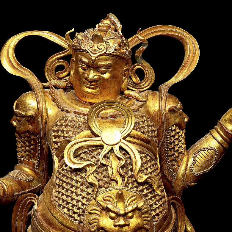 Magnificent bronze figure of ‘Guăng Mù Tiān wáng, Heavenly King’, Ming dynasty