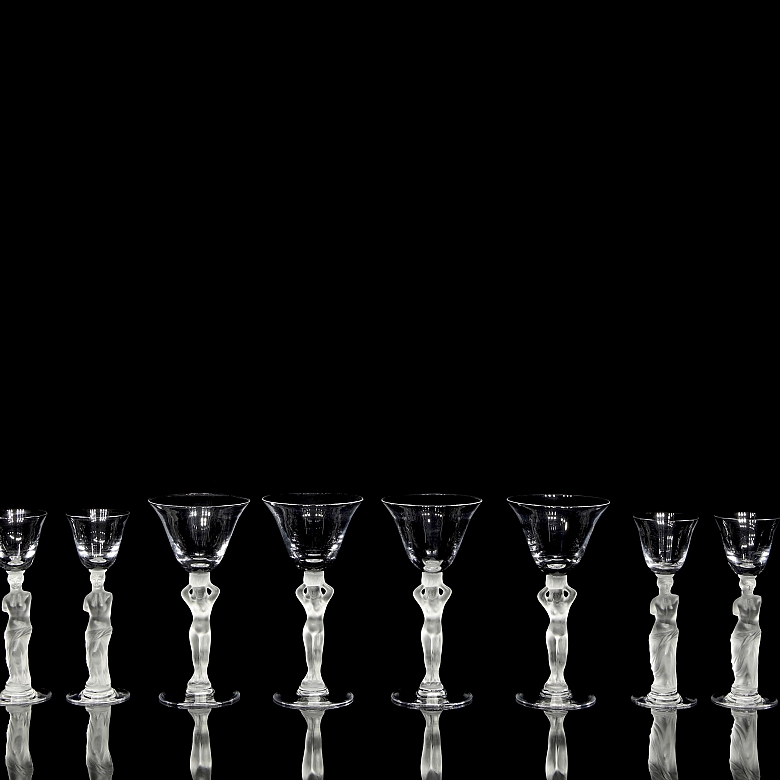 Set of ten sculptural ‘Venus’ glasses, Bayel, 20th century