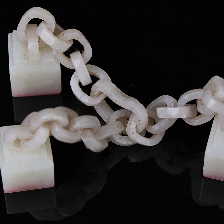 Conjunto de tres sellos de jade blanco de Hetian, dinastía Qing