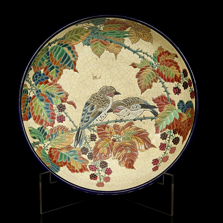 Longwy, glazed ceramic plate ‘Birds’, early 20th century
