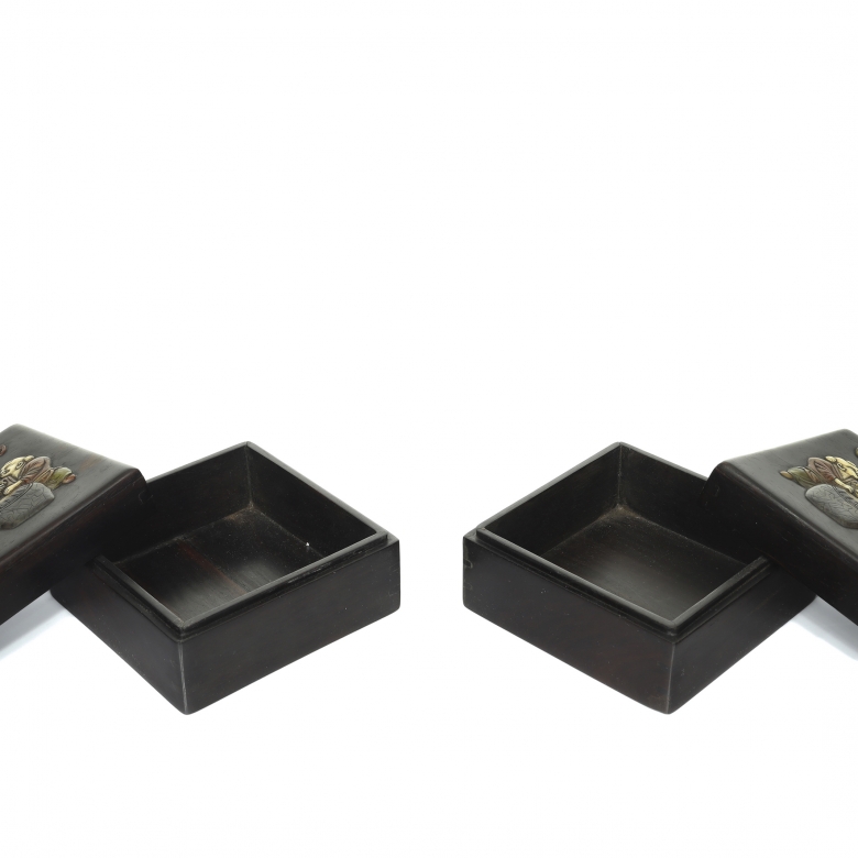 Pair of wooden boxes with inlaid wood, 20th century - 4