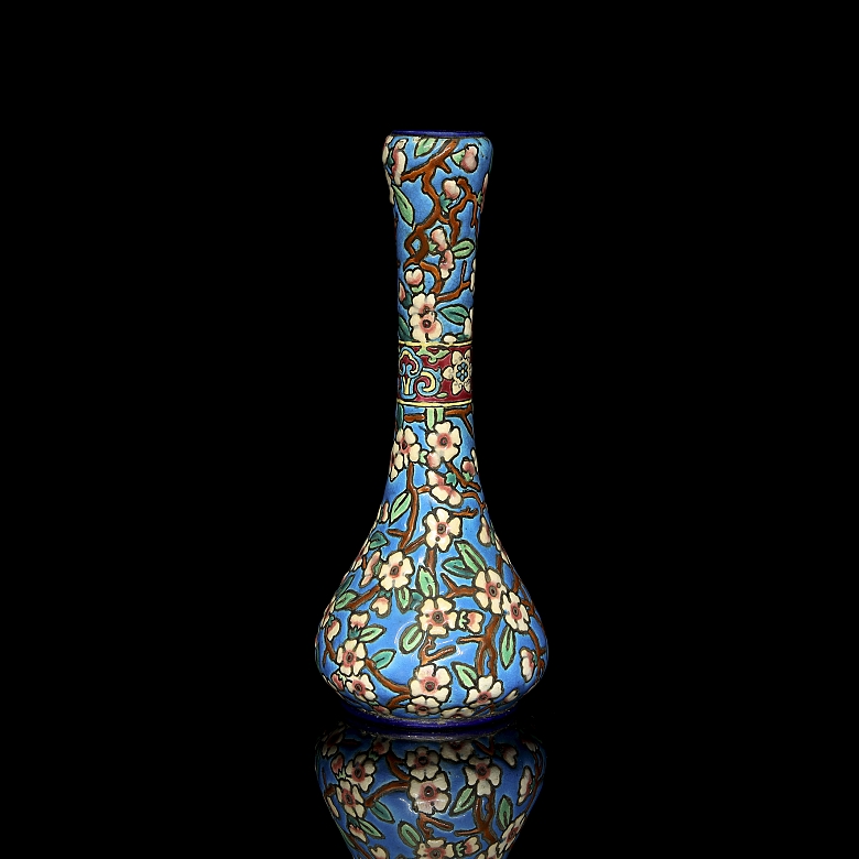 Longwy, glazed ceramic vase ‘Branch in bloom’, 20th century
