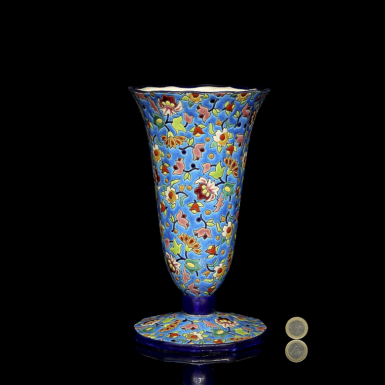 Longwy, glazed ceramic vase ‘Flowers’, 20th century