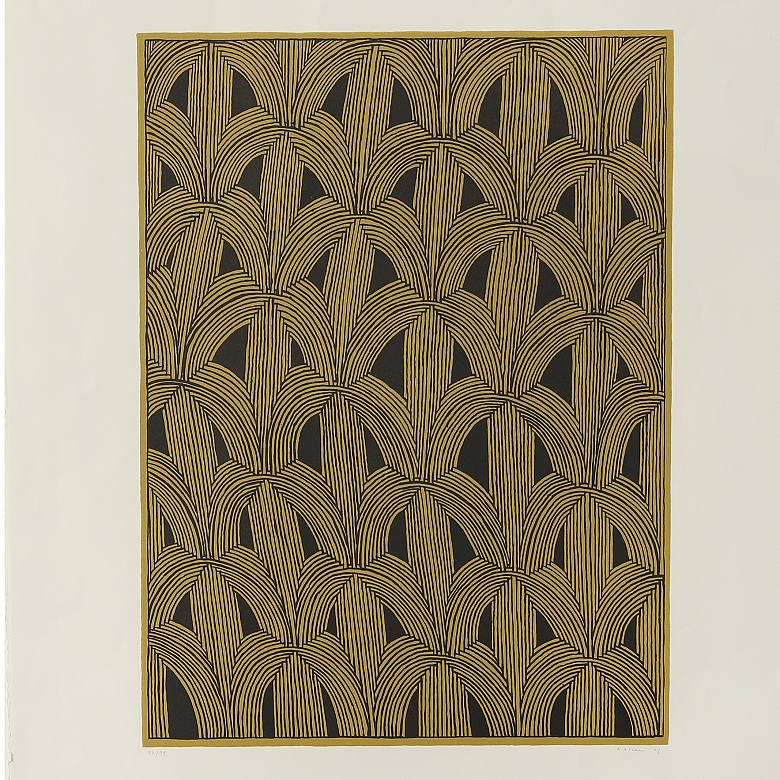 Alfredo Alcain Partearroyo (1936) “Intertwined on Ochre”, 2003