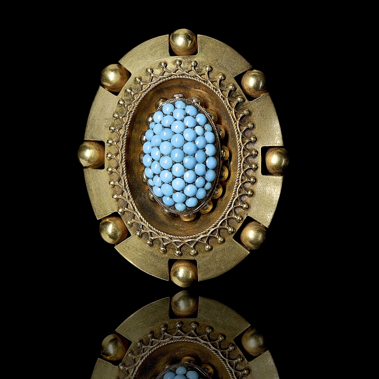 Broche victoriano de oro amarillo con turquesas, ca. 1860