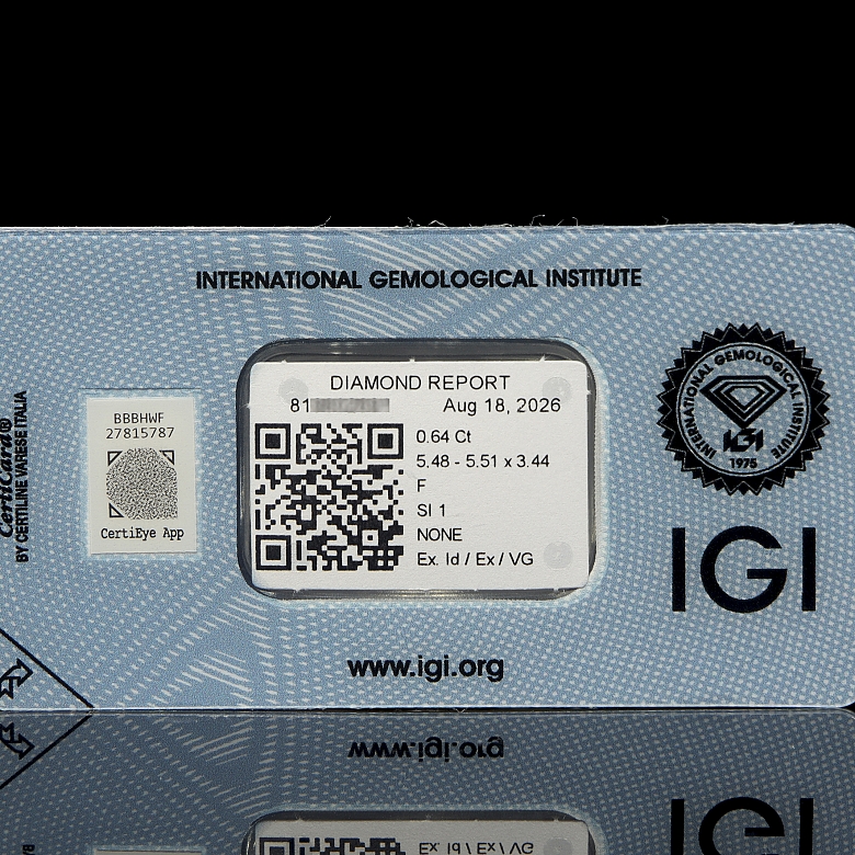 Diamante natural en talla brillante, 0.64 ct, certificado IGI - 1